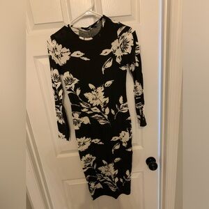 NWT black and white long sleeve floral dress
